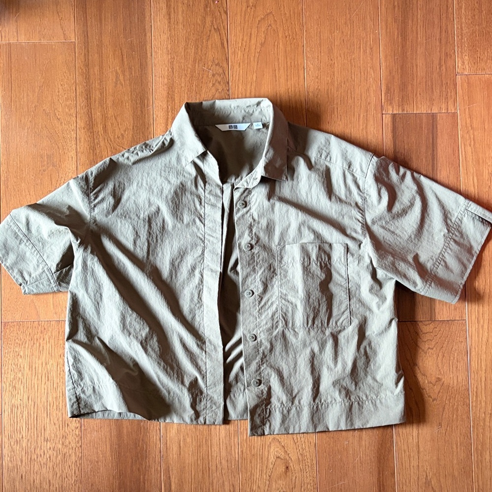 Uniqlo Olive Nylon Boxy Short Shirt